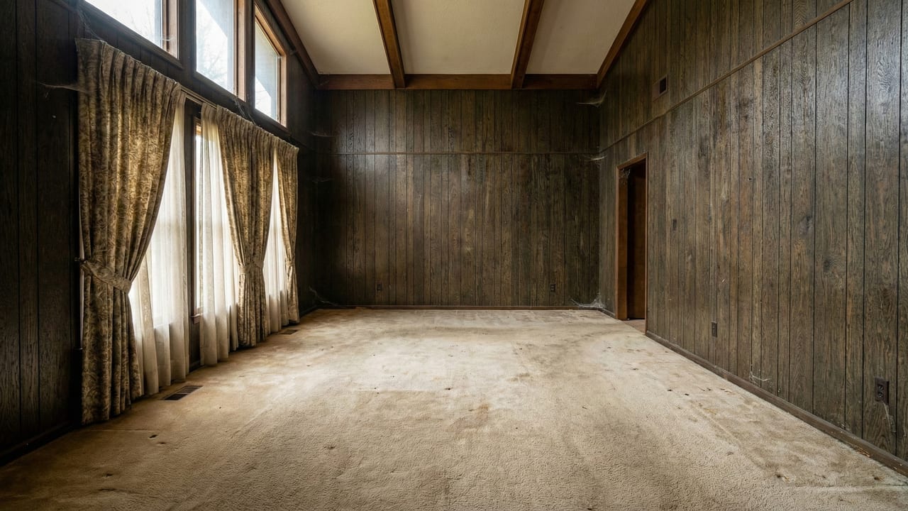 Dated Living Area before AI virtual staging