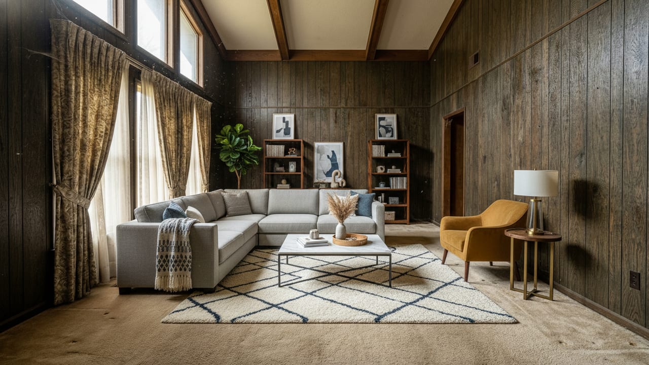 Dated Living Area after AI virtual staging in modern style