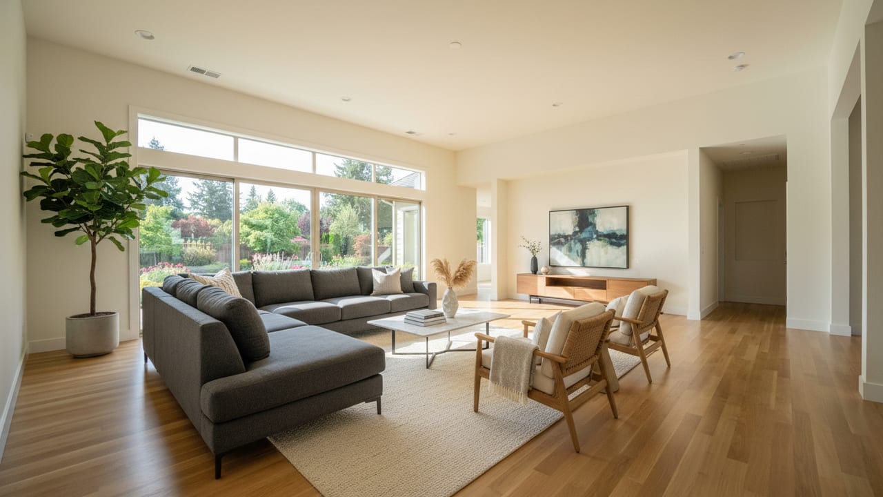 Family Living Room after AI virtual staging in modern style