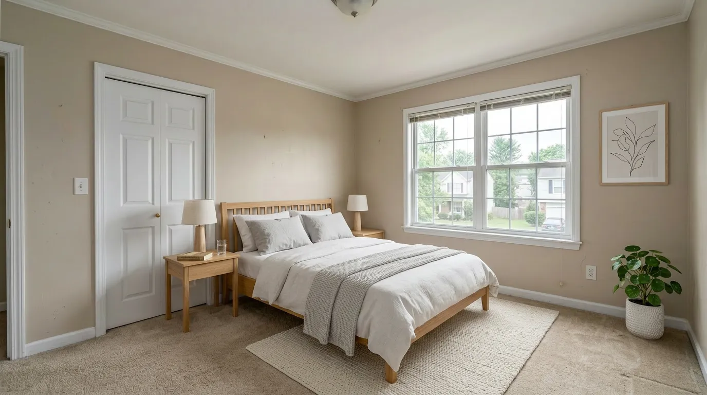 Primary Bedroom after AI virtual staging in scandinavian style