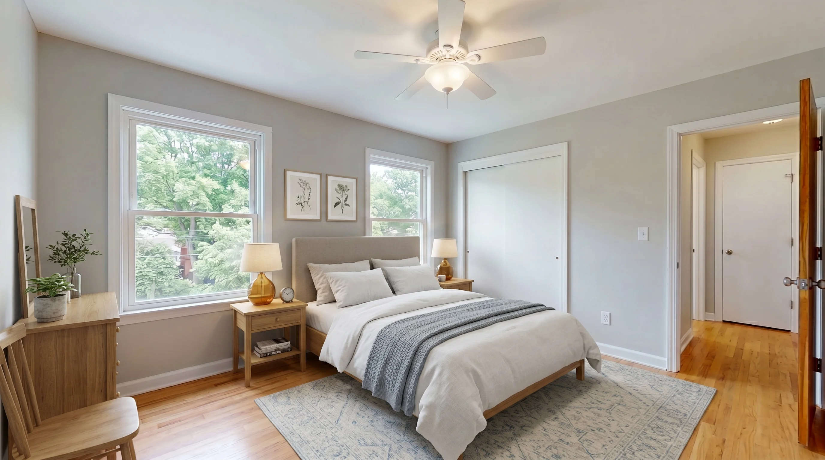 Bedroom virtually staged in luxury style