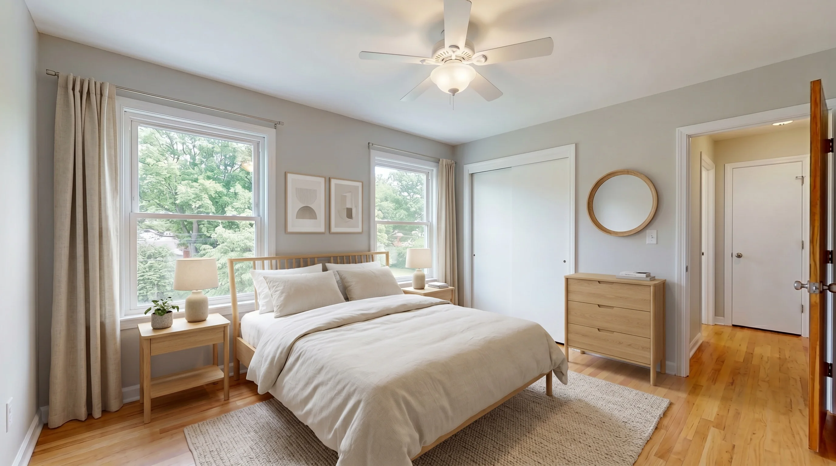 Bedroom virtually staged in Scandinavian style