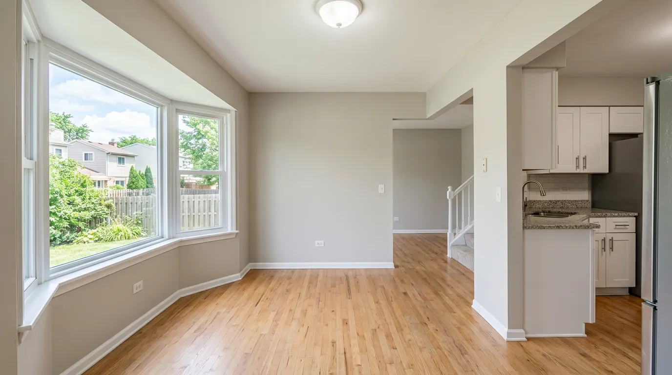 Vacant breakfast nook with bay window