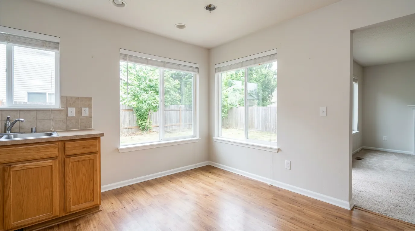 Vacant corner dining alcove in a city apartment