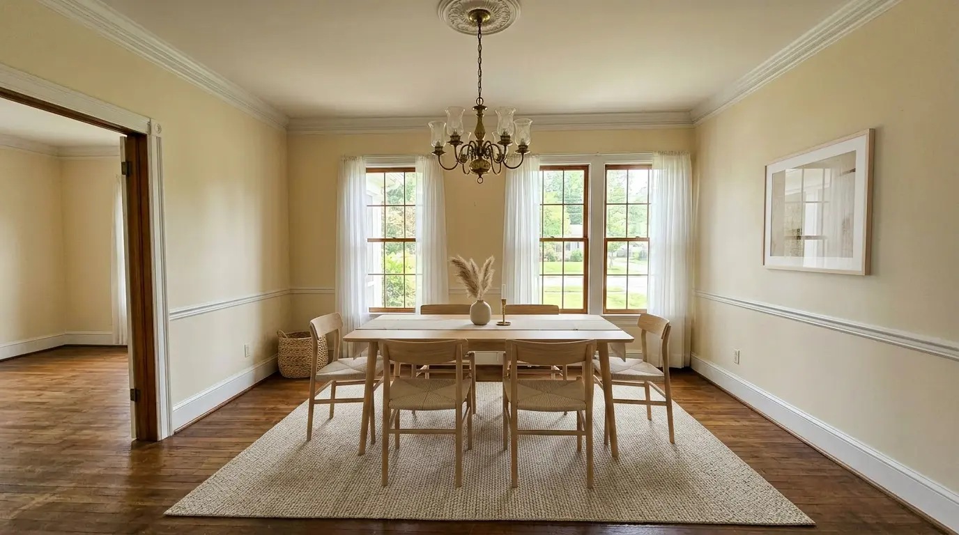 Dated Dining Refresh after AI virtual staging in scandinavian style