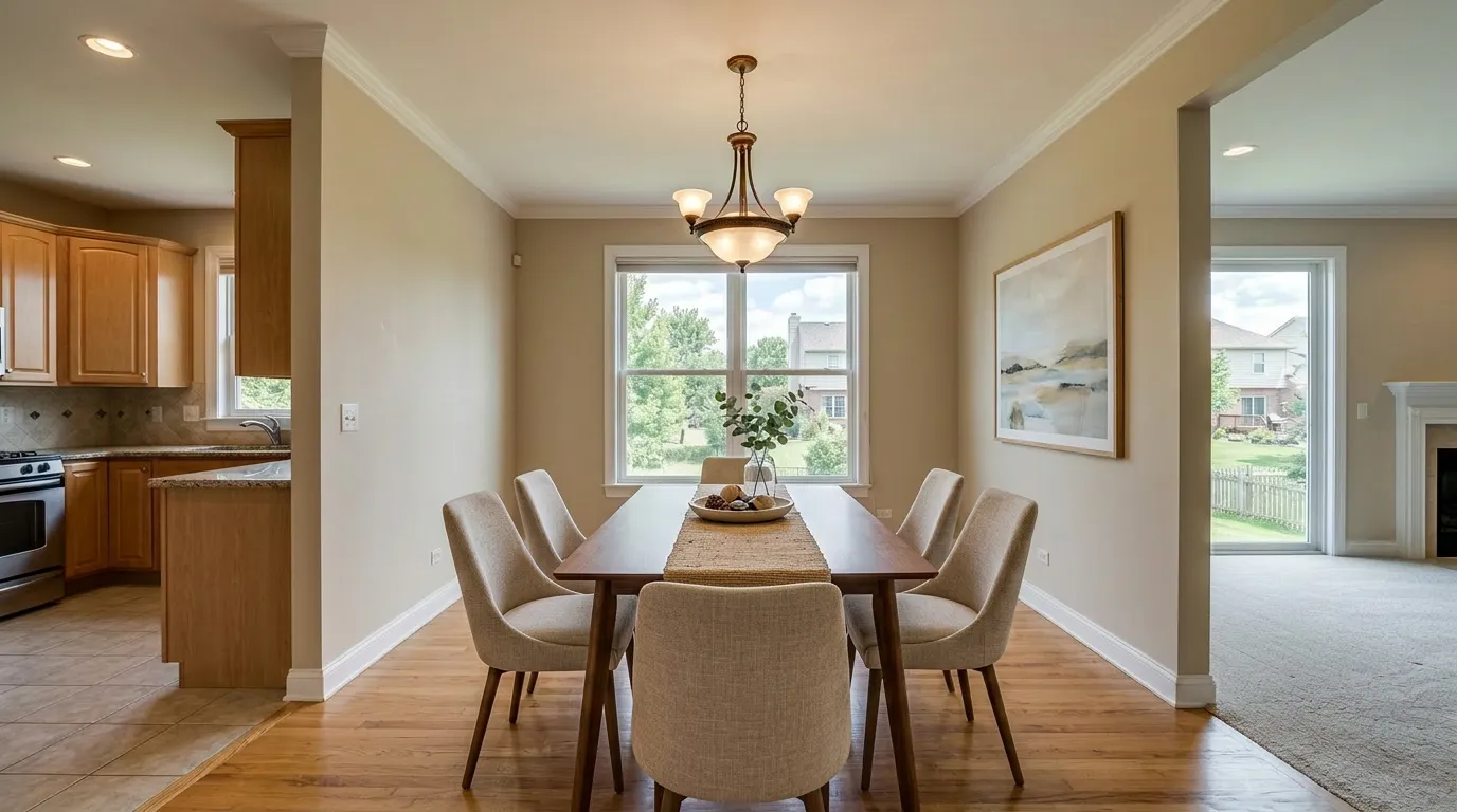Open-Plan Dining Area after AI virtual staging in contemporary style