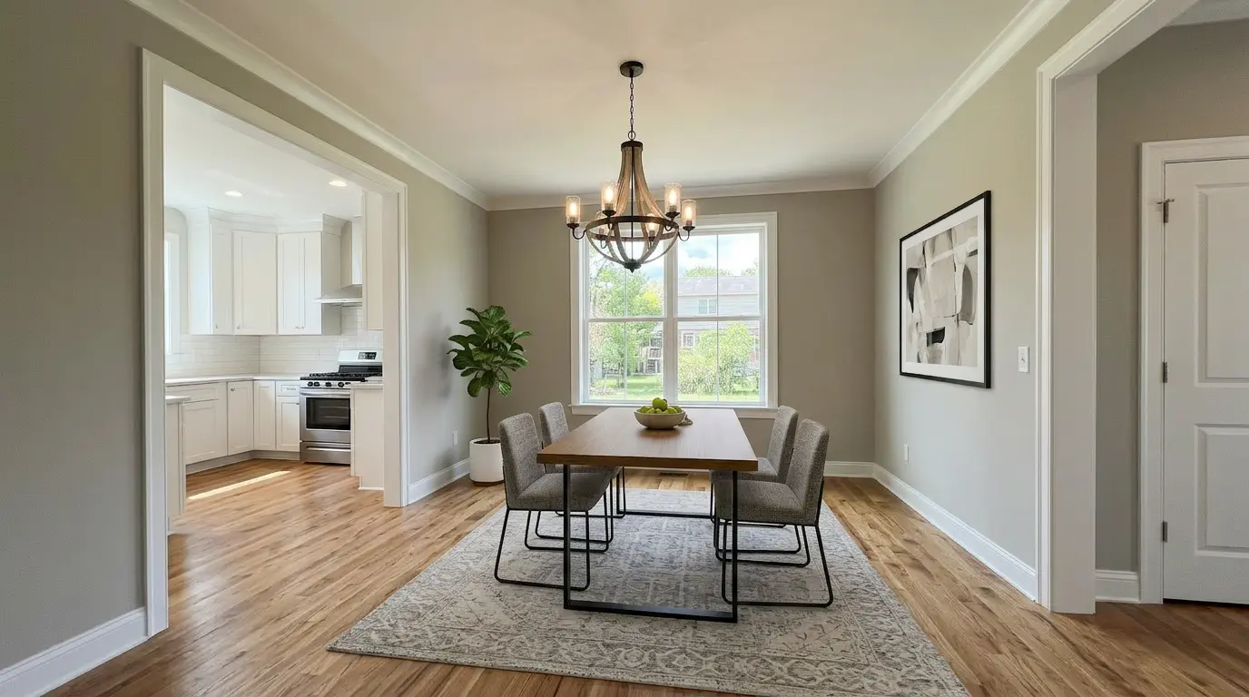 Suburban Dining Room after AI virtual staging in modern style