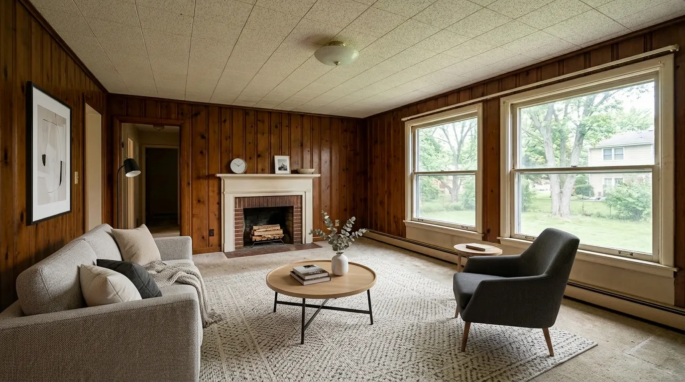 Dated Family Room - modern style staging