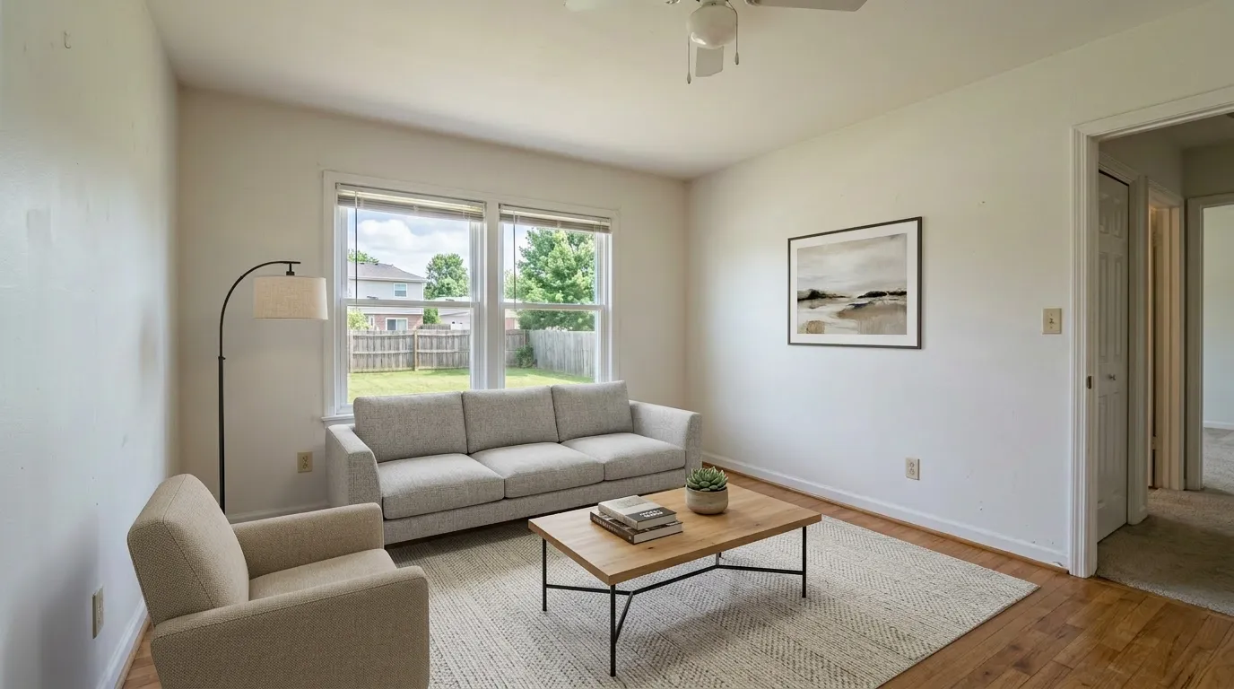 Standard Mid-Light Living Room after AI virtual staging in modern style