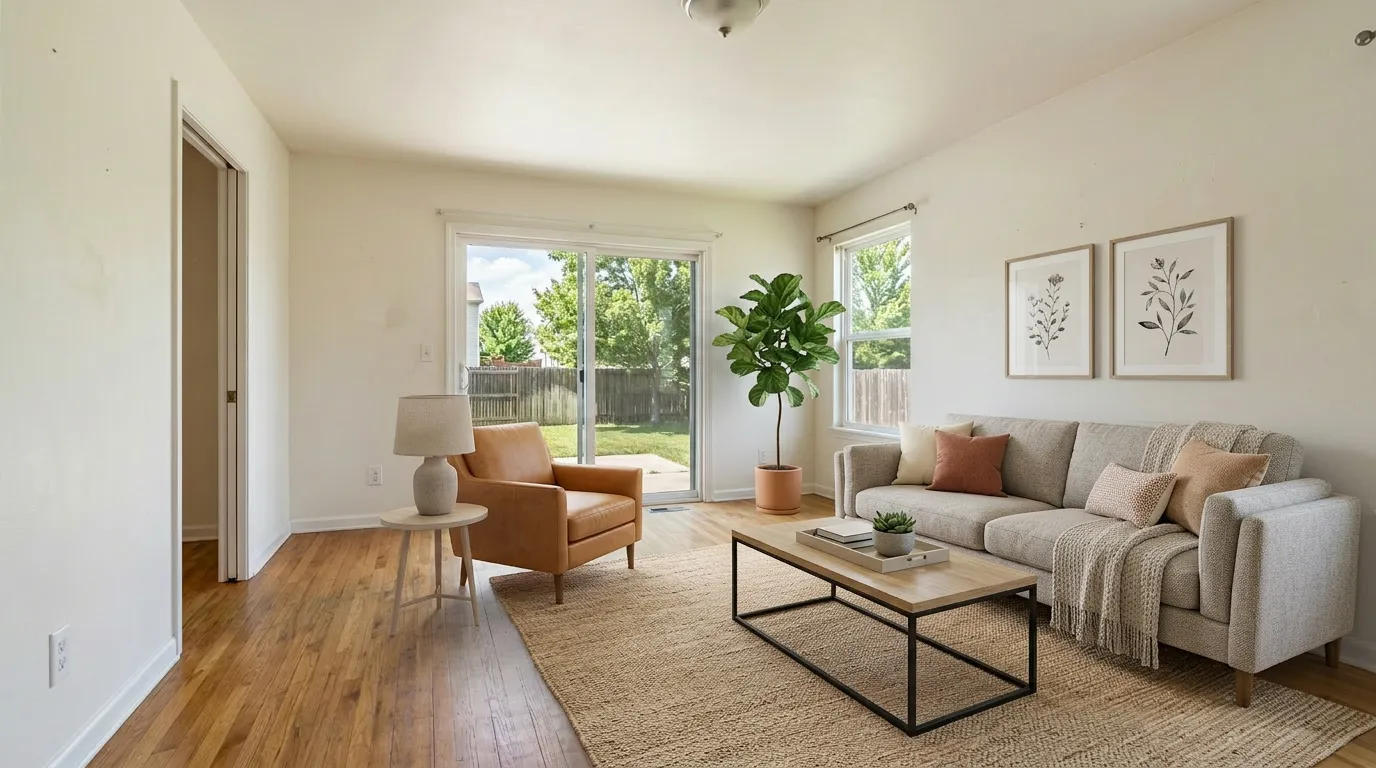 Everyday Family Living after AI virtual staging in contemporary style