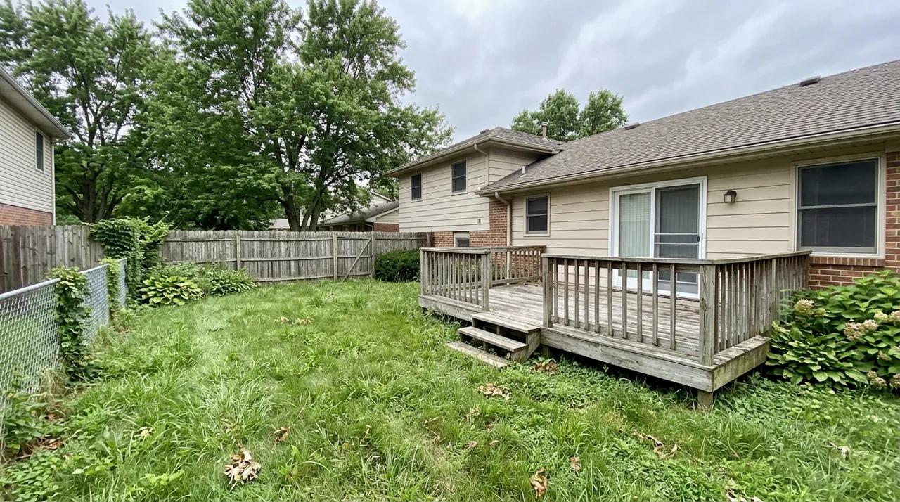 Property exterior with flat grey sky